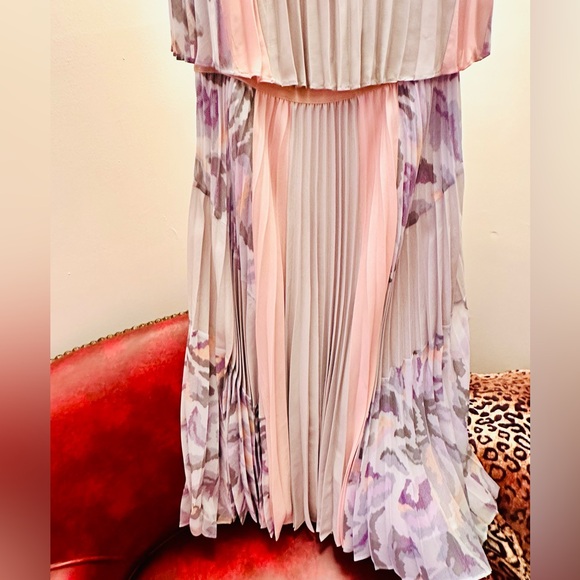 BCBGMAXAZRIA Jaelyn Light Dove Combo Pleated Midi Dress, Size XXS - Picture 2 of 6